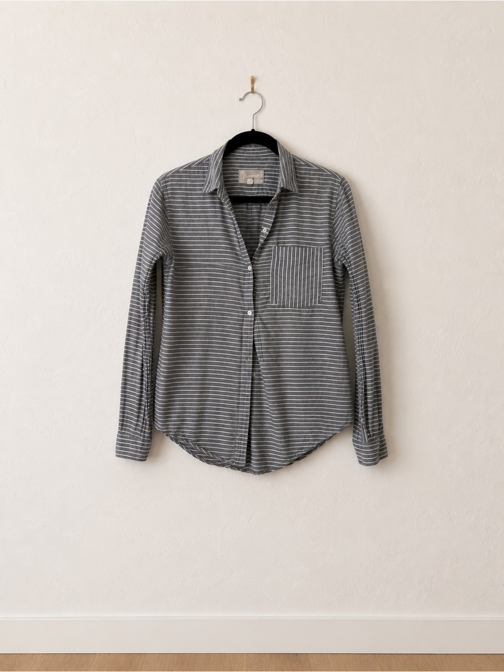 Current/Elliott Gray Striped Button-Down Shirt